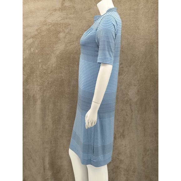 Grayson Dress Womens Medium Blue Stripe Dots Shift V-Neck Office Work‎ Travel - Picture 4 of 10